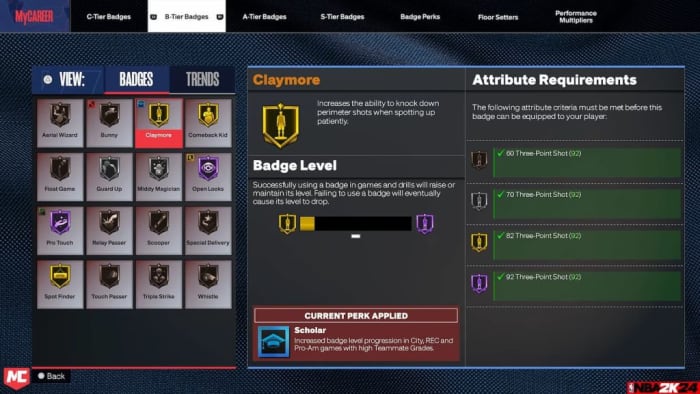 NBA 2K24 Badge system